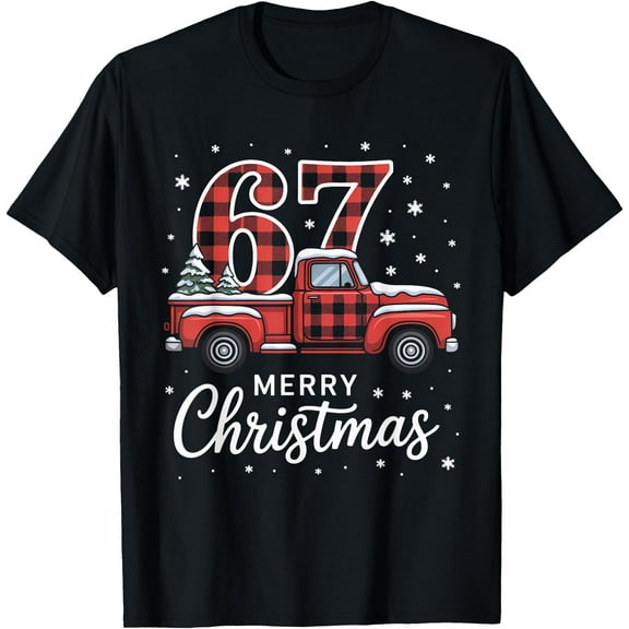Merry Christmas Red Plaid Truck 67 Christmas T-Shirt tee
