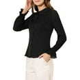 thumbnail image 4 of INSPIRE CHIC Women's Peter Pan Collar Tops Contrast Panel Work Button Down Shirt Black XL, 4 of 6