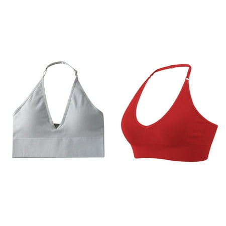 (2-Pack) 2025 New Women s Halterneck Sports Bra Sports Bra Packs for Women Backless Deep V Neck Sports Bra Women Sports Bustier Paddedy Running Bra Gym Push Up Bra Backless Adjustable Straps