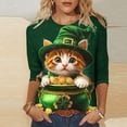 thumbnail image 1 of TaTaai St. Patrick's Day Women's Casual Print Round Neck 3/4 Sleeve T-Shirt Loose Top Gift, 1 of 5