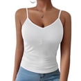 thumbnail image 2 of Bixock Women Built-in Bra Tank Tops Wirefree Solid Color V Neck Cami Top Sleeveless T Shirts Bras With Padded Cups Casual Daily Wear Bras, 2 of 7