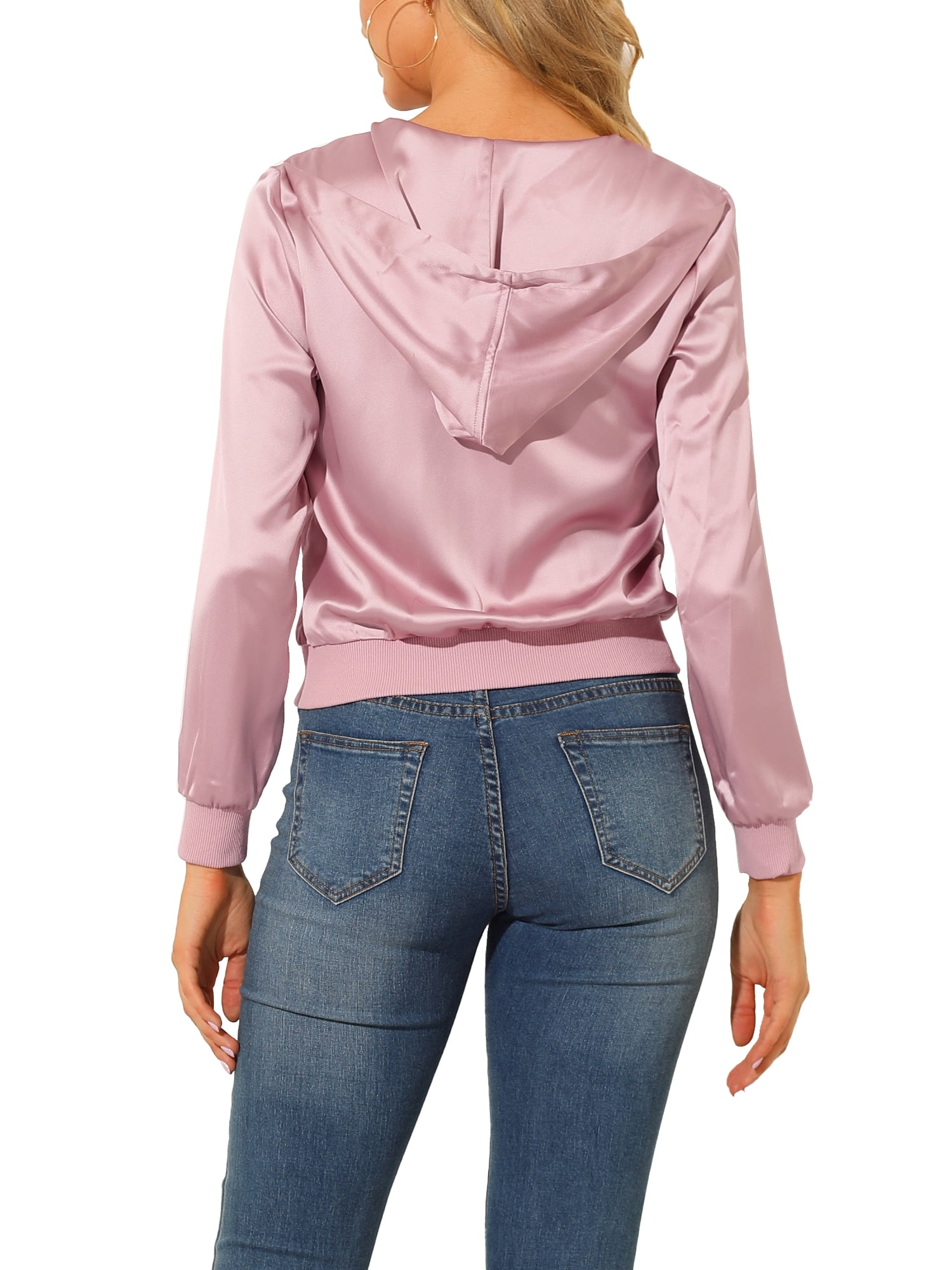 MODA NOVA Juniors Sparkle Holographic Shimmering Metallic Zipper Hood Shiny Bomber Jacket