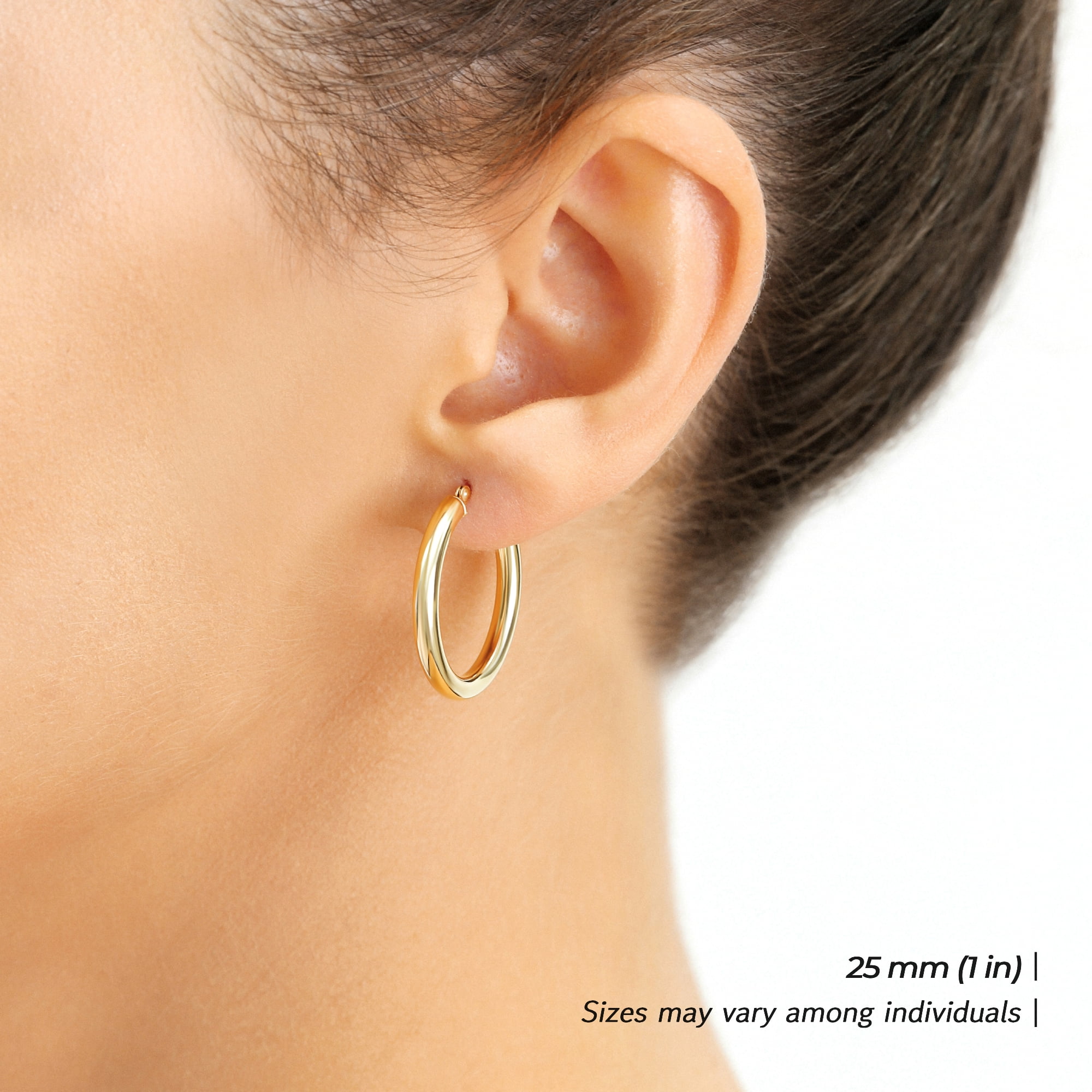 Tilo Jewelry 14K Yellow Gold Classic Polished Round Chunky Hoop Earrings 3mm Tube (25mm) for Women & Unisex