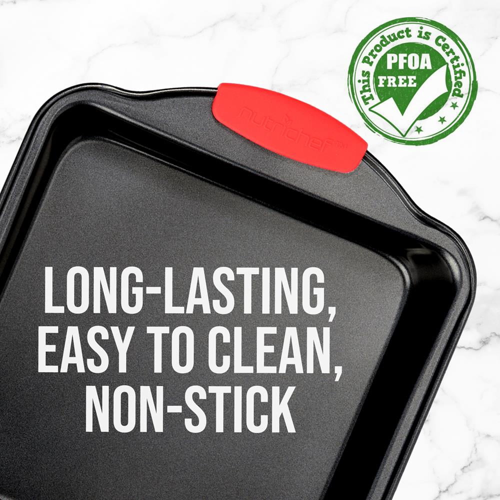 NutriChef Non-Stick Loaf Baking Pan, Deluxe Gold Carbon Steel Pan W/ Blue Silicone Handles, (Black)