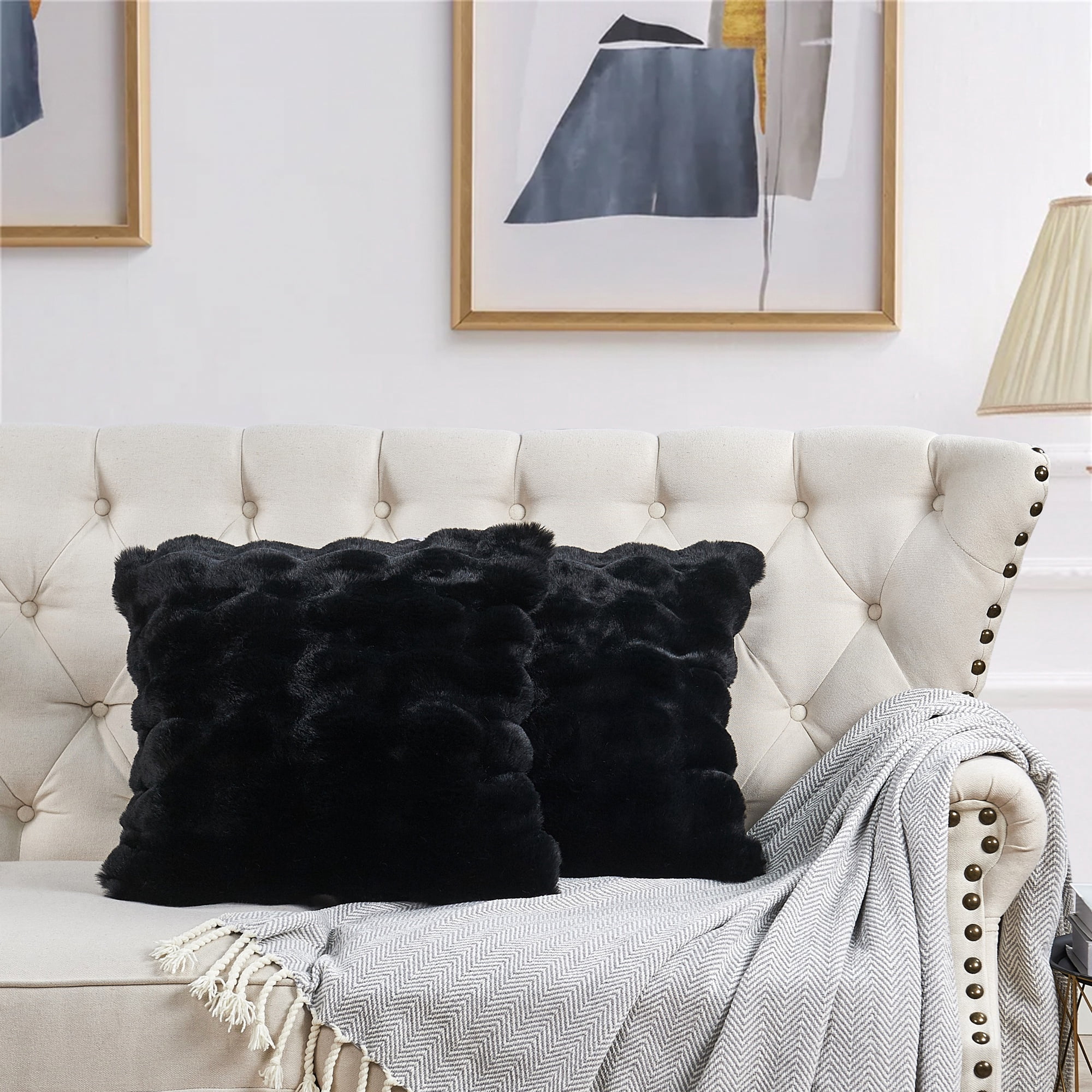 Home Soft Things Bubble Textured Faux Fur Pillow Covers, Set of 2, 20"x20", Black