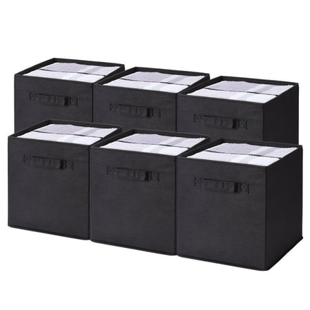 Cloth Closets Clothes Storage 6-Pack Foldable Storage Bins with Labels, Nonwoven Fabric Cloth Storage Boxs, Drawer Basket Bin Closet Organizer, Clothes Toys Organizer Containers,Black ()