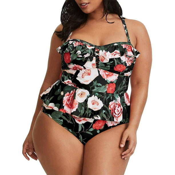Womens High Waisted Plus Size Bikini Peplum Tankini Tops Tummy Control Two Piece Bathing Suit - Walmart.com