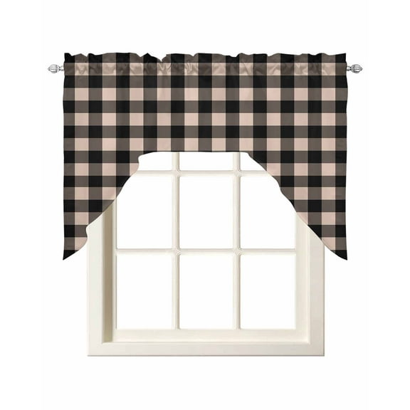 Black Plaid Kitchen Swag Valances for Windows, Vintage Country Gray Buffalo Check Gingham Swag Valances Curtains for Living Room, Rod Pocket Window Treatments for Bathroom, Bedroom, Cafe, 56"x36"
