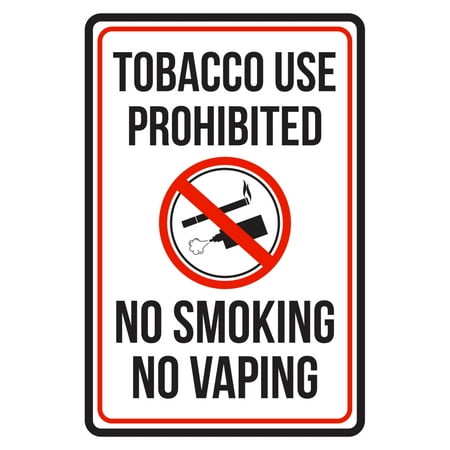 Tobacco Use Prohibited No Smoking No Vaping Red, Black and White Business Commercial Safety Warning Large Sign,