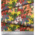thumbnail image 3 of Soimoi Orange Modal Satin Tissu Feuilles, & Lys Imprimé Floral 1 Yard 42 Inch Wide, 3 of 3