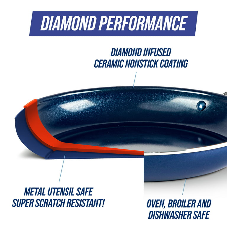 Blue Diamond Toxin Free Ceramic Nonstick Metal Utensil Open Frypan/Skillet,  12 