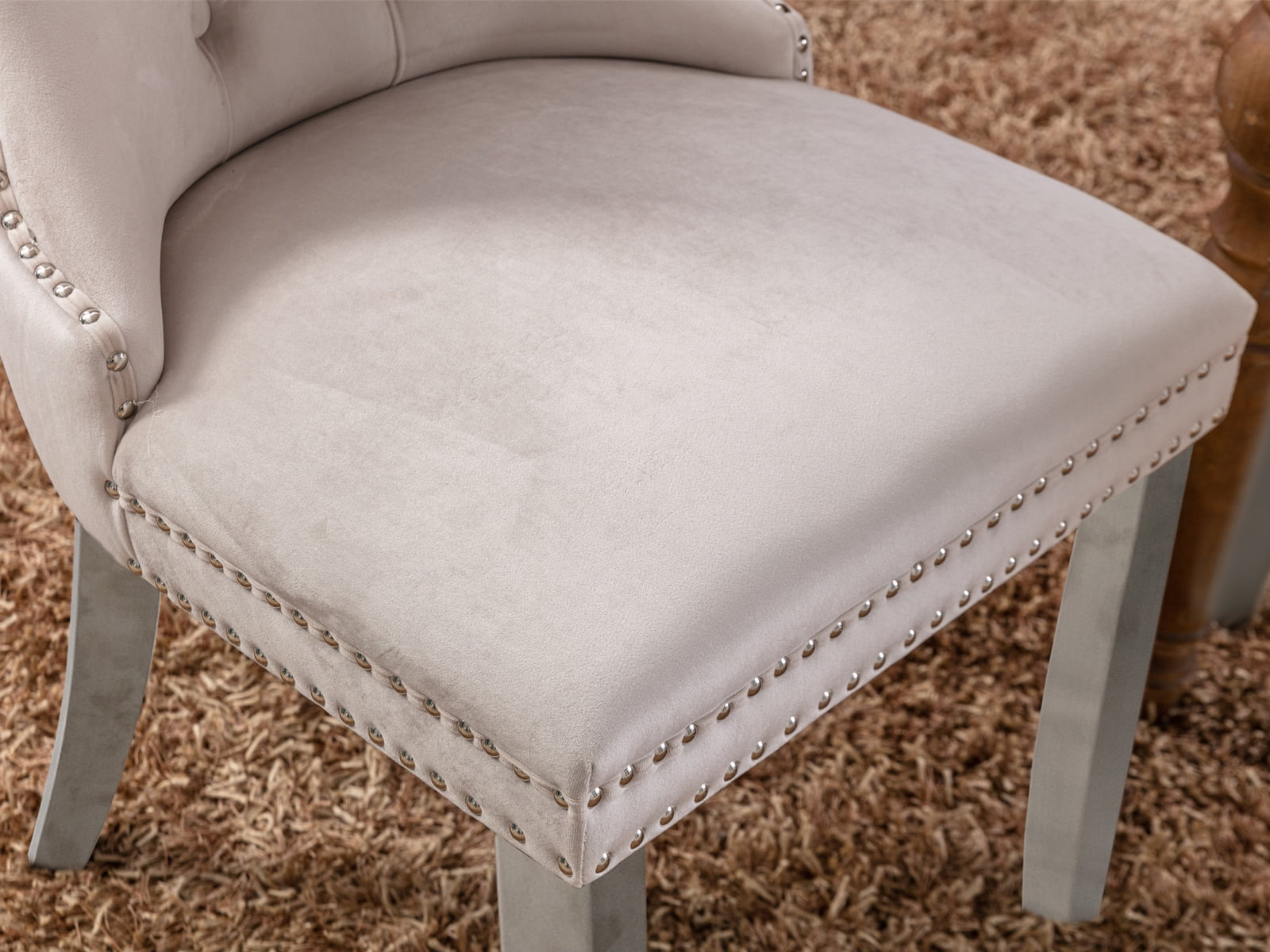 Rhomtree Velvet Button Tufted Dining Side Chairs, Beige (Set of 4)