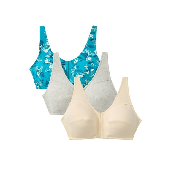 Comfort Choice Women's Plus Size 3-Pack Front-Close Cotton Wireless Bra
