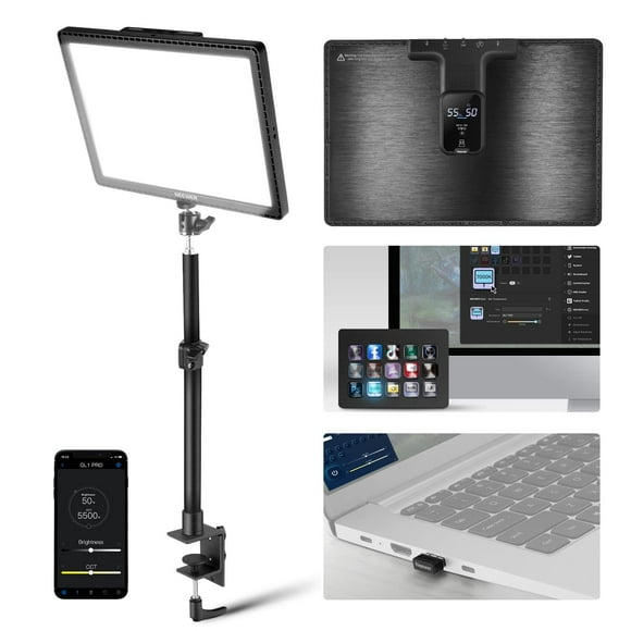 NEEWER GL1 PRO 15.5" Key Light Streaming Light, Video Light with 2.4G PC/Mac iOS/Android APP Control, 2800LM LED Panel Light with Desk Clamp Compatible with Elgato Strea