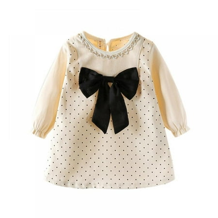 

1-5Y Dress Spring Girls Fashion Korean Style Outdoor Long Sleeve Bowknot Design