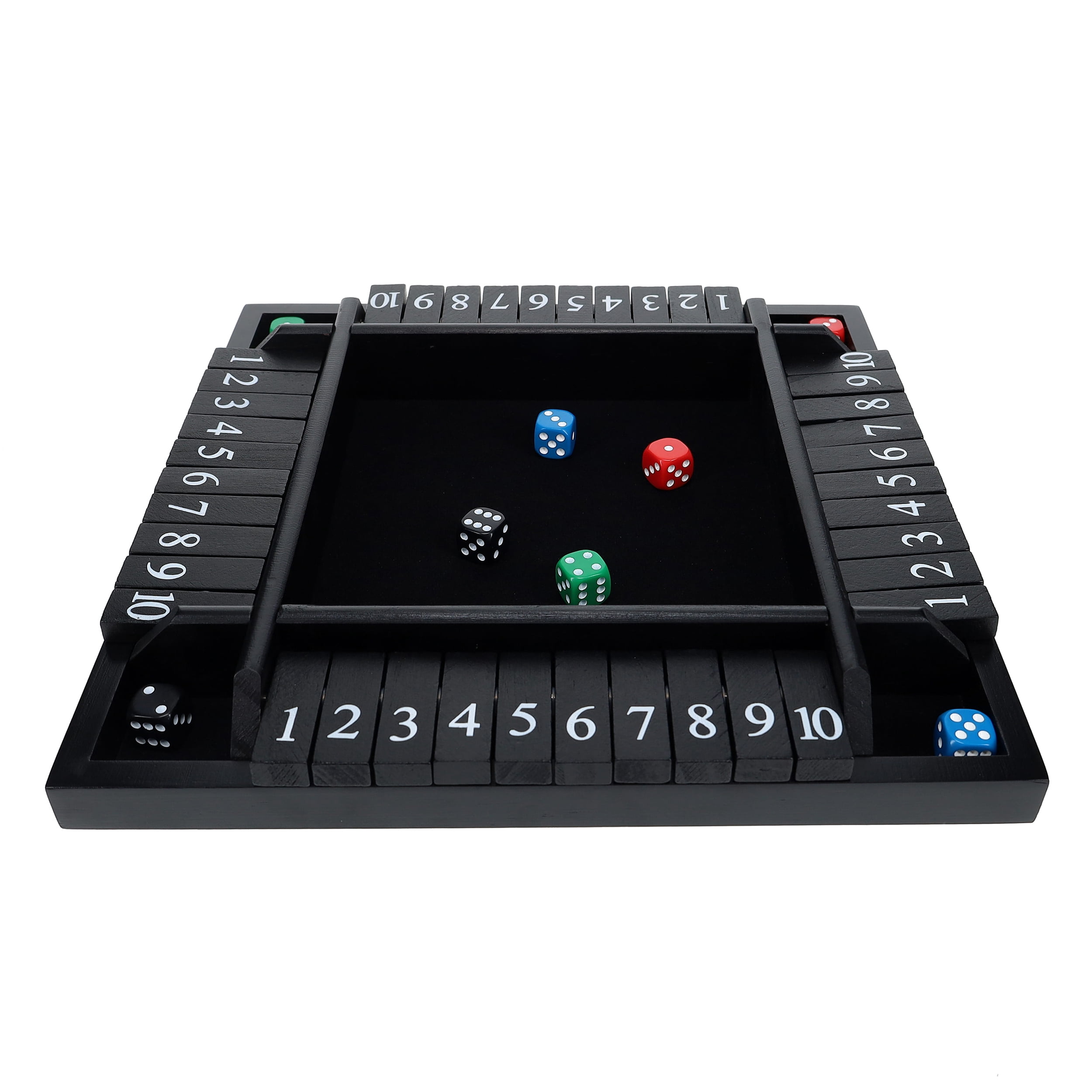 Pacific Shore Games 4 Player Shut The Box Dice Game - Black Stained Wood - 12 In.