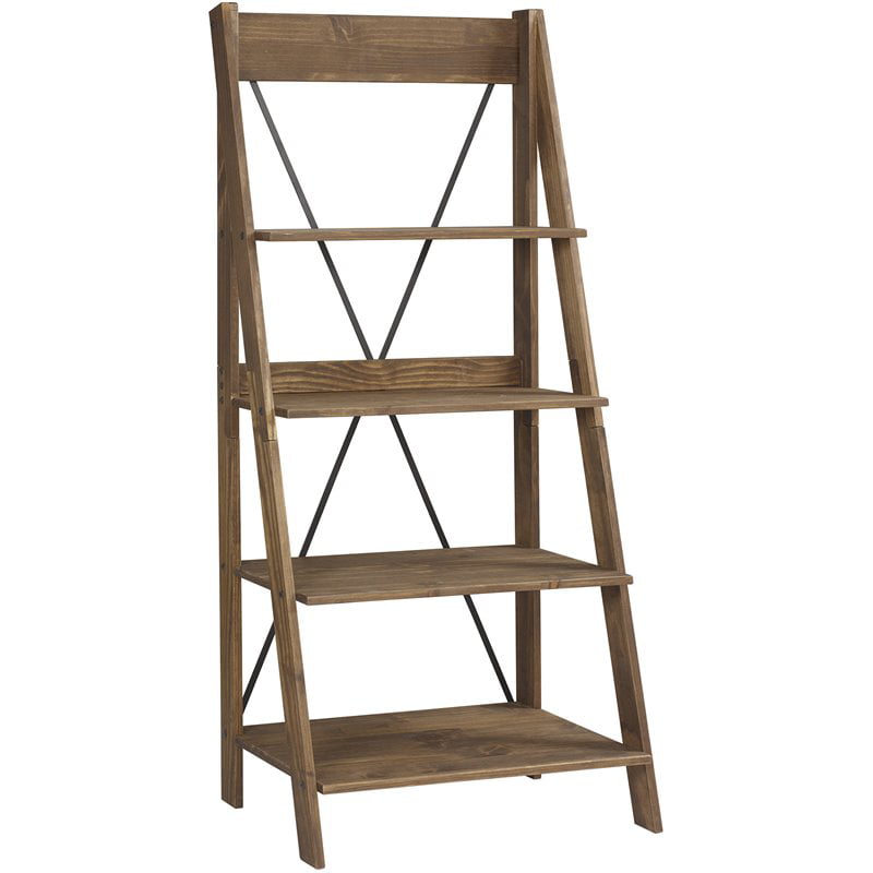 Woven Paths Solid Wood 4 Shelf Ladder, Farmhouse Style Ladder Bookcase Design