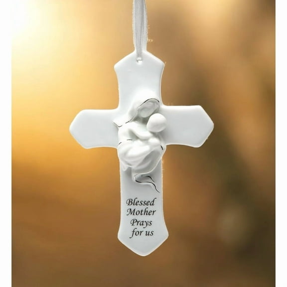Ceramic Mother  Child on Cross Wall Decor, Religious Gift, Religious Decor, Gift for Her