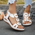 thumbnail image 2 of Rokment Women's Orthopedic Wedge Dressy Sandals with Arch Support Comfortable Platform Walking Summer Shoes Fashion Casual Metal Buckles Mules Slingback Mid Heels Dress Footwear White Size 8, 2 of 7