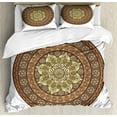 thumbnail image 1 of Brown Mandala Duvet Cover Set Queen Size, Vintage Oriental Mandala Ornamented with Simplistic Petals, Decorative 3 Piece Bedding Set with 2 Pillow Shams, Cocoa Umber and Pale Green, by Ambesonne, 1 of 3
