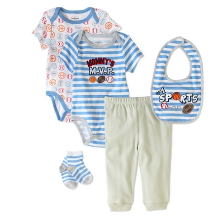 Quiltex Newborn Baby Boy 5pc Baby Basics Layette Set - Walmart.com