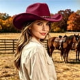 thumbnail image 2 of Western Cowboy Hat for Men Women Red Cowboy Country Unisex Halloween Classic Roll Up Fedora Hat, 2 of 5