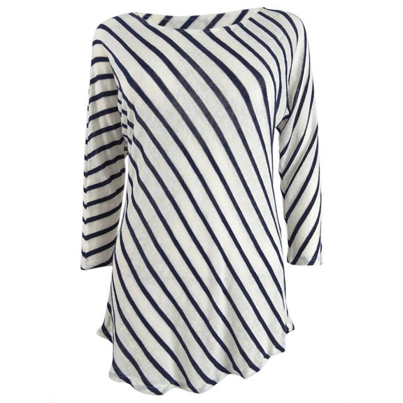 INC International Concepts Women's Striped 3/4-Sleeve Top (M, Bright White)
