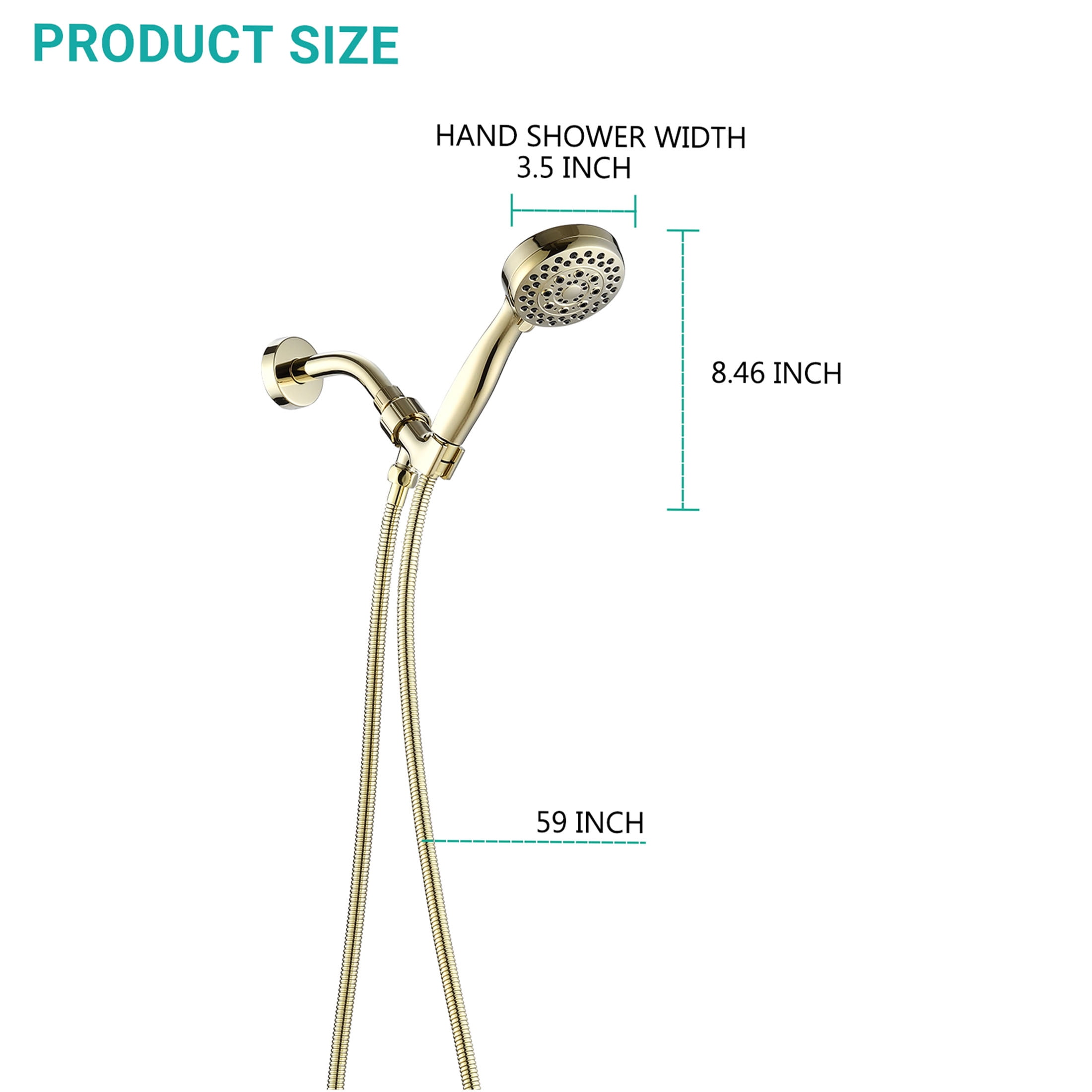 JERFIT 5-Spray Polished Gold High Pressure Handheld Shower Head with Hose, Wall Mount ABS Showerhead for Powerful Rain Relaxation