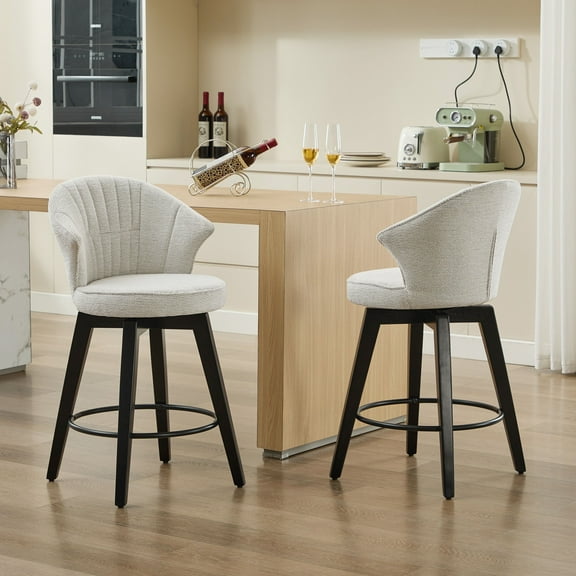 Set of 2 Counter Height Swivel Bar Stools in Elegant Chenille Upholstered Fabric for Kitchen or Dining Room