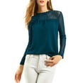 thumbnail image 6 of MODA NOVA Junior's Lace Floral Panel Long Sleeves Blouse Dark Blue XS, 6 of 6