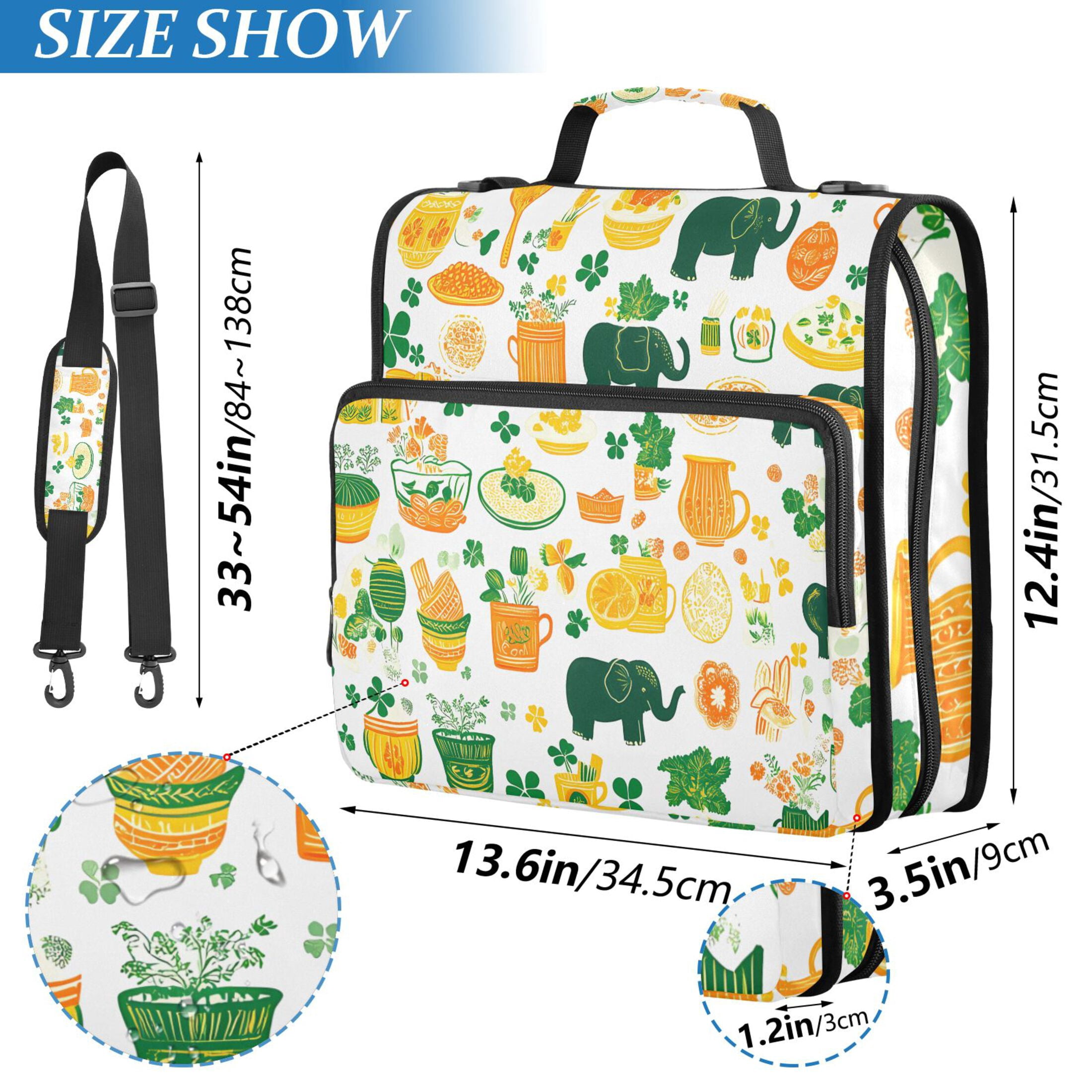 3 Ring Zipper Binder with Shoulder Strap Waterproof Trapper Keeper 2 Inch D-Ring 500 Sheets Capacity Elephant Food Leaves
