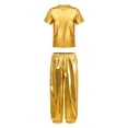 thumbnail image 2 of Miutii Modern Jazz Hip Hop Dance Outfit for Kids Boys Girls Shiny Metallic Short Sleeve T-Shirts with Pants Set Gold 9-10, 2 of 6