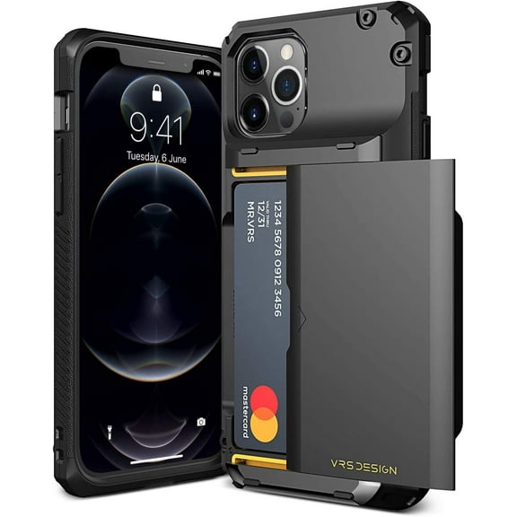 VRS Design Phone Case for iPhone 12 / 12 Pro, [Damda Glide Pro] Premium Sturdy [Semi Auto] Card Holder Slot Wallet Phone Case (Black)