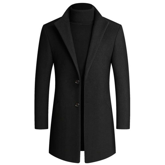 SWSMCLT Men's Long Trench Coat Pea Coat Fall Spring Winter Warm Thick Fashion Wool Blend Lapel Business Casual Single Breasted Long Sleeve Slim Fit Overcoat Black 40