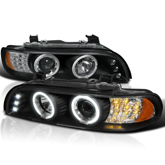 Spec-D Tuning LED Signal Black Projector Headlights Compatible with 2001-2003 BMW E39 5-Series All Without OE Xenon Headlights, Left   Right Pair Headlamps Assembly