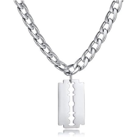 VNOX Hip Hop Jewelry Punk Rock Biker Stainless Steel Razor Blade Pendant Necklace for Men with 24-inch Chain