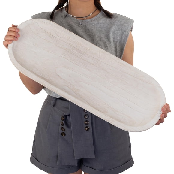 Hanobe Decorative Bowl Large Wooden: 25.5" Extra Long Wood Dough Bowls for Entry Way Table - Farmhouse Coffee Table Decor - Rusti