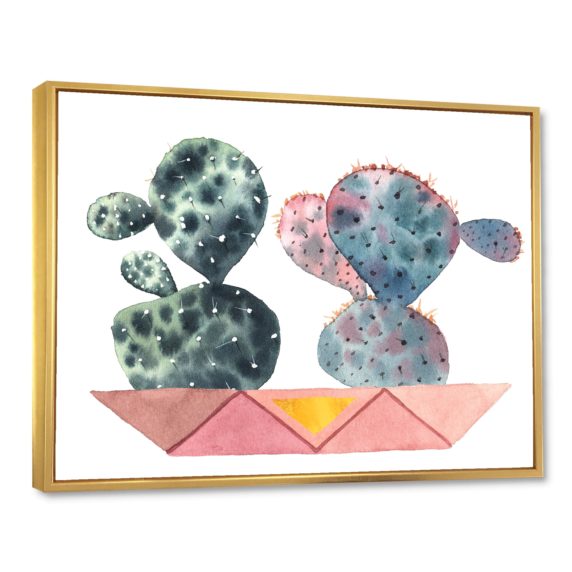 Designart 'Cactus Duo In Pink Pots Geometric' Modern Framed Canvas Wall Art Print