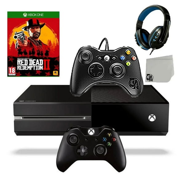 Pre-Owned Microsoft Xbox One Original 500GB Gaming Console Black Headset 2 Controller Included With Read Dead Redemption Game BOLT AXTION Bundle