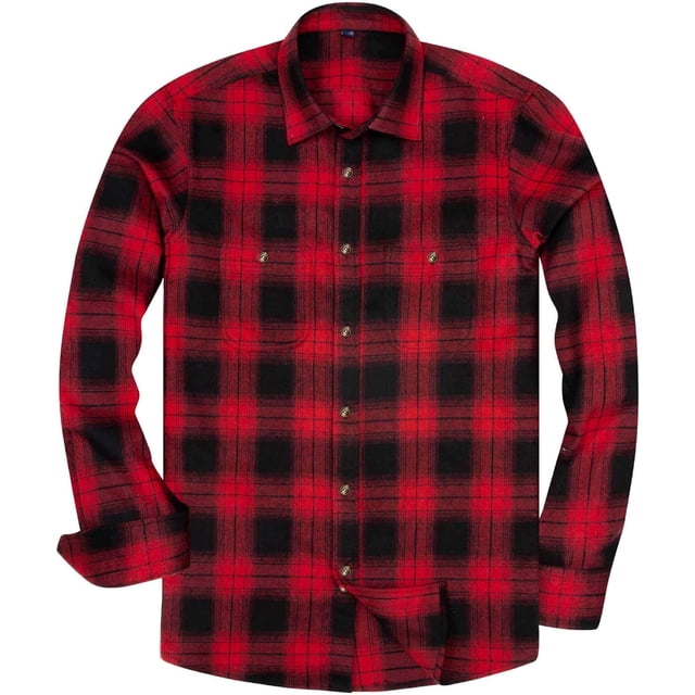 Alimens & Gentle Camisas casuales de franela a cuadros de manga larga con botones y ajuste regular para hombre