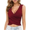thumbnail image 1 of Timegard Womens Tank Tops Deep V Neck Ribbed Crisscross Ruched Sleeveless Tops Dressy Casual Summer, 1 of 5