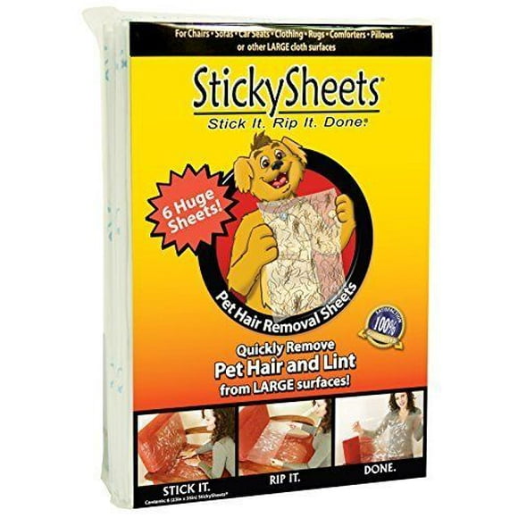 Sticky Sheets- Pet Hair Removal System Pet Hair Lint and Dirt Crevices Cracks Large Cloth Surfaces- 23 x 35 in - 6 Sheets