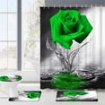 thumbnail image 3 of Aosijia 4 Pcs Rose Shower Curtain Set with Non-Slip Rugs,Bath Mat,Toilet Lid Cover, Romantic Floral Blossom Rose Reflection on Water, Fabric Bath Curtain with 12 Hooks, 3 of 6