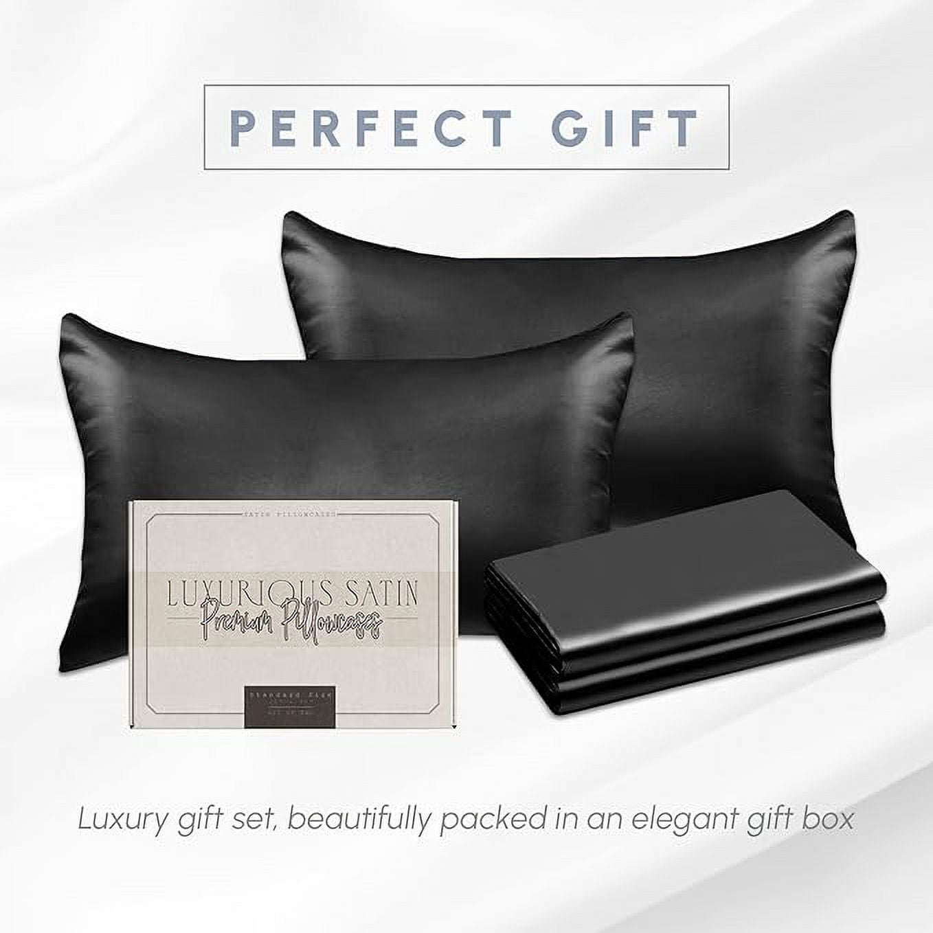 2 Pieces Satin Pillowcase Set with Hidden Zipper closure, King, Black