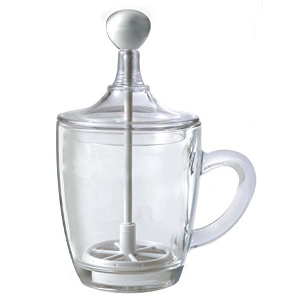 Frabosk "Love" Glass Milk Frother Creamer Foamer, Heart Handle (9 Oz