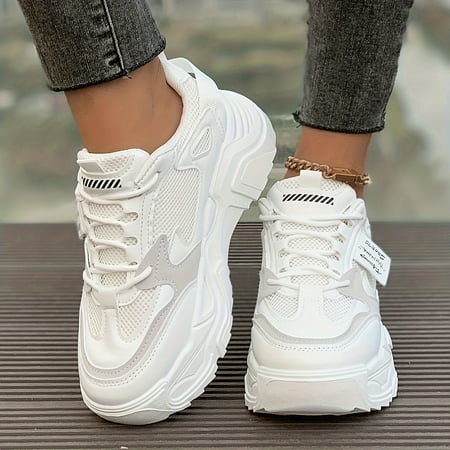 PORK Womens Mesh Chunky Sneakers Breathable Round Toe Low Top Platform Trainers All-Match Outdoor Walking Shoes Gift