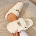 thumbnail image 6 of Women Curly Fleece Crochet Flower Mary Jane Backless Mule Slippers White 7.5-8.5, 6 of 9