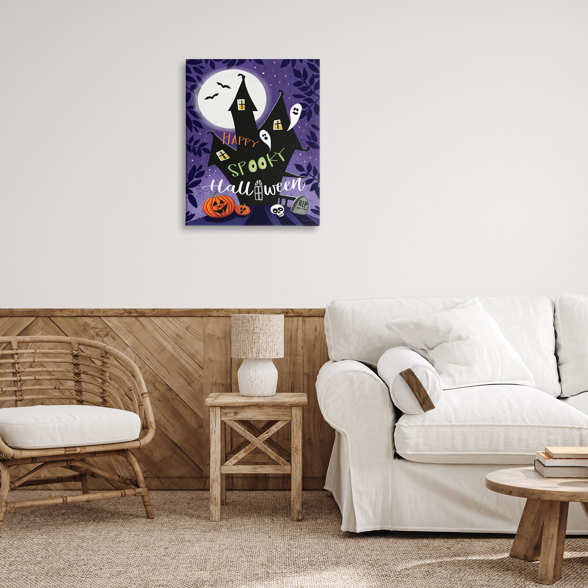 Stupell Industries Spooky Halloween House Holiday Painting Wrapped Canvas Art Print Wall Art, 24 x 30