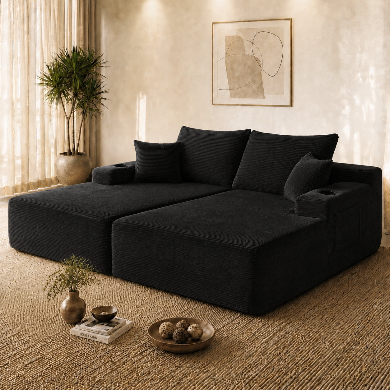 Leumius 69" Cloud Sectional Couch,L-Shape Futon Sofa Bed with R-Shape Chaise with Deep Seat,2 Seater Boneless Couch for Living Room,Black