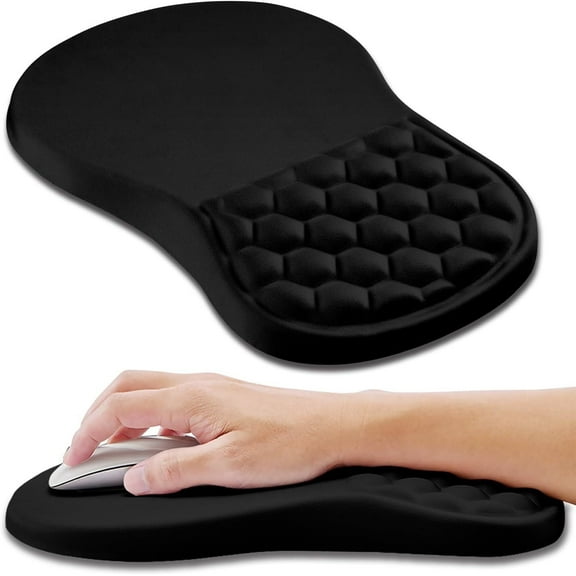 SILOON Ergonomic Mouse Pad Wrist Support, Wrist Rest Mousepad for Carpal Tunnel Pain Relief with Integrated Memory Foam Slope Massage Bulge (11.8x7.9 inch,Black）
